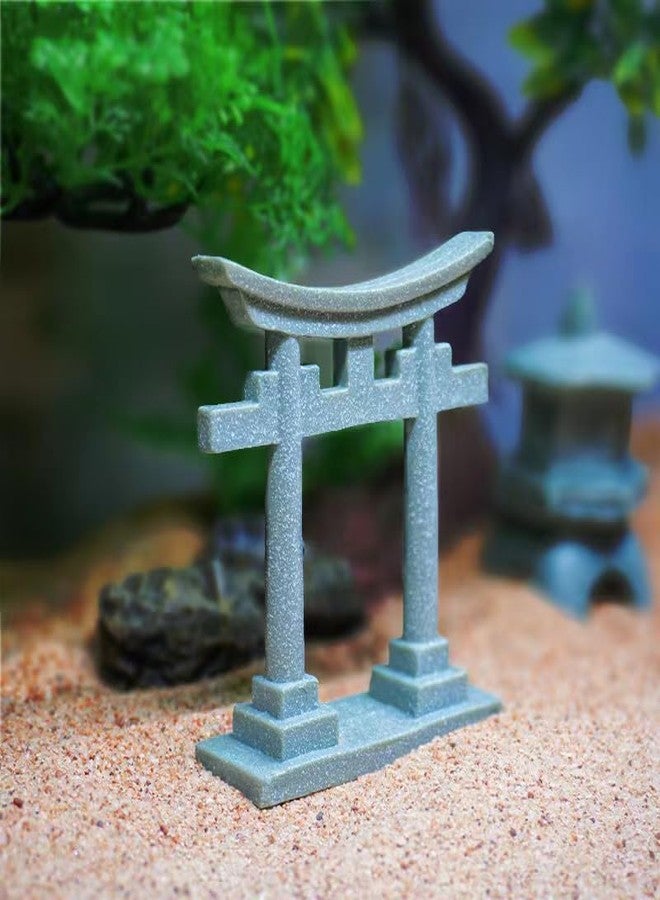 livelyfish Japanese Shinto Torii Gate Fish Tank Decorations Asian Aquarium Statue Decor Japan Shrine Oriental Pagoda Bridge Sandstone Ornament Betta Fish Decorations for Tanks, Grey, S - Image 4